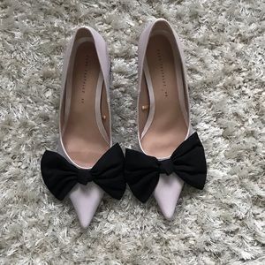 Zara light pink shoes with big black bow